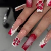 Cross-border bestseller: Wholesale of a set of 24-piece red gradient gradient French 3D flower long pipe nail prosthetics details Picture